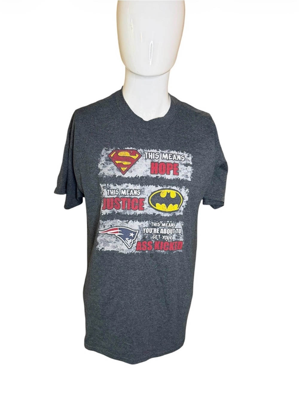 Gildan Dark Gray Superhero & Patriots Graphic Short Sleeve Tee